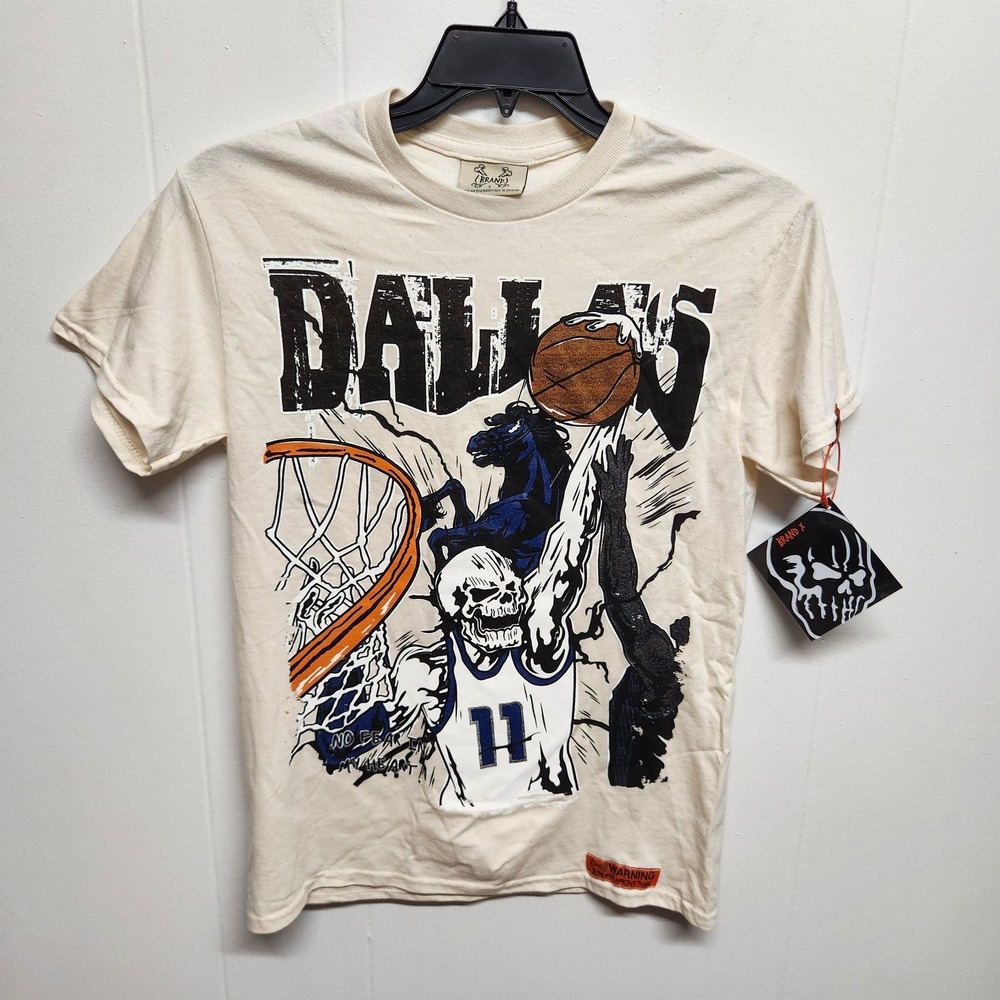 Brand X Shirt Mens Small White Dallas Basketball Skull Graphic Short Sleeve Tee